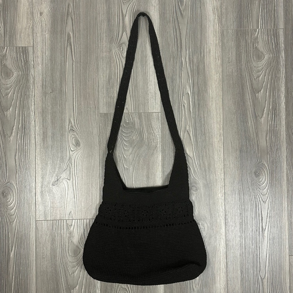 Black Lined Crochet Crossbody Bag - Kathie Lee Collection Summer Festival